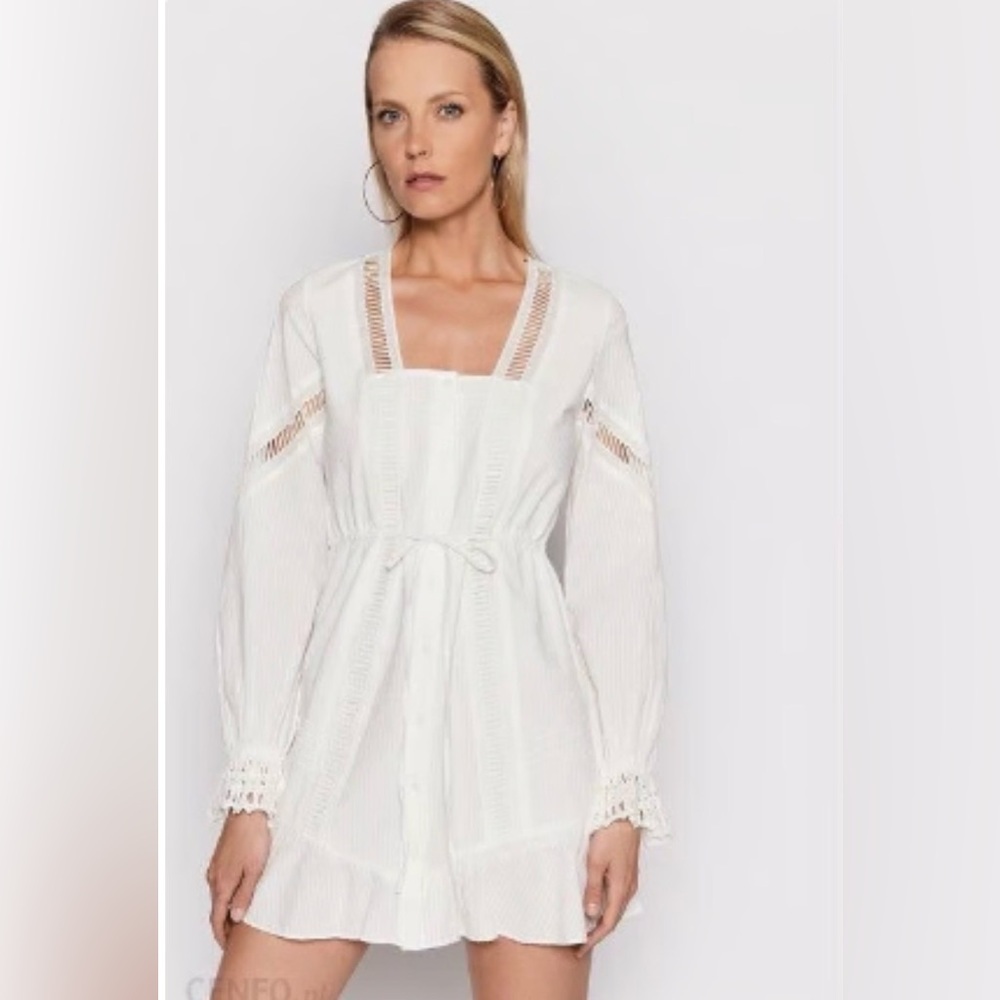 NWT The Kooples White Lace-Trim Long Sleeve Dress size 3 (fits a medium- large)